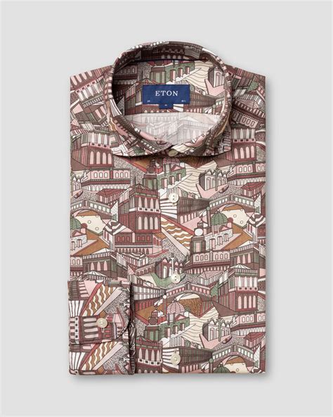 Gray City Print Cotton Silk Shirt Eton