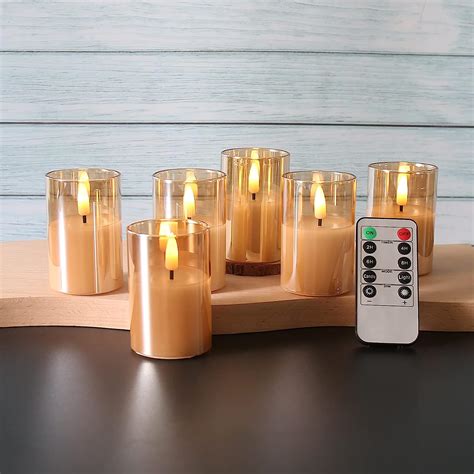 Eywamage Gold Glass Flameless Candles With Remote Timer Pack