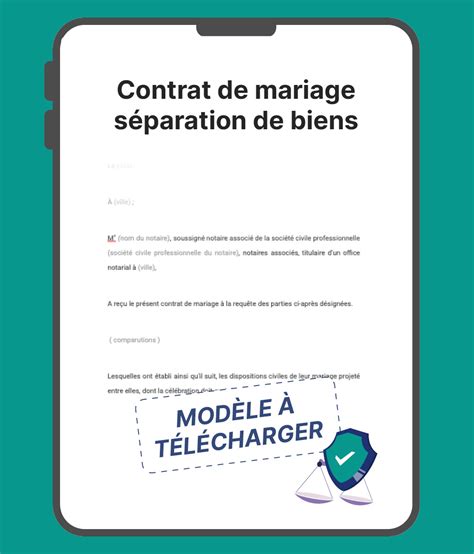 Contrat De Mariage S Paration De Biens Mod Le Gratuit T L Charger