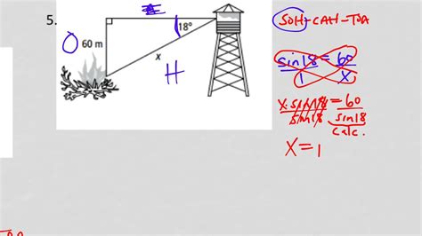 61 Int 2 Practice Problem Solving With Trig And Angle Of Elevation And Depression Youtube