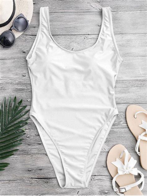 High Cut Backless Swimsuit White One Pieces L Zaful