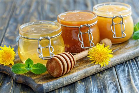 Natural Honey In Glass Jars Stock Photo Image Of Selective Food