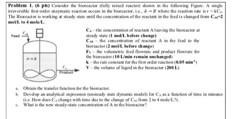 Solved Problem 1. (6 pts) Consider the bioreactor (fully | Chegg.com 