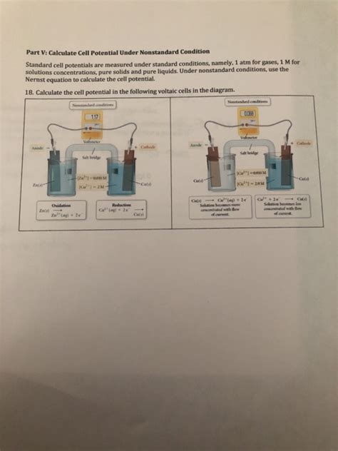 Solved Part V Calculate Cell Potential Under Nonstandard Chegg