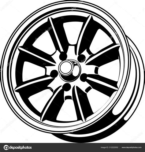 Car Wheel Rim Vector Silhouette Icon Logo Monochrome Color Black Stock