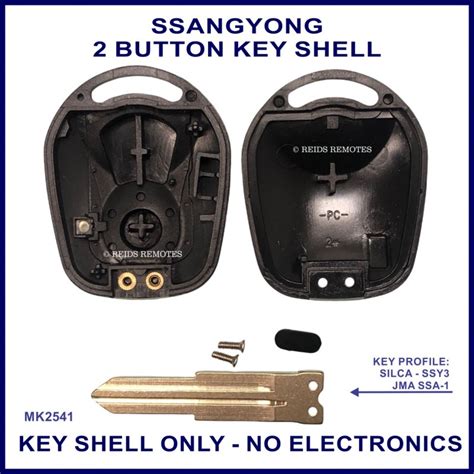 Ssangyong 2 Button Black Plastic Remote Key Shell Replacement