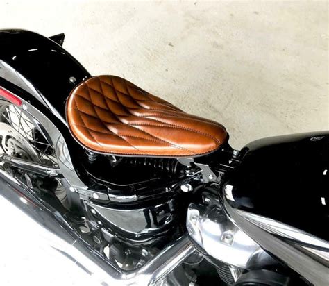 Spring Solo Seat Chopper Scout Softail Harley Bobber 11x16 Tan Diamond Leather Mother Road