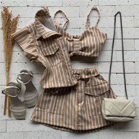 Conjunto Cotton Listrado Pe As Nude Dondoca Moda Feminina