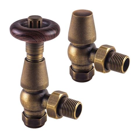 Traditional Antique Brass Thermostatic Radiator Valves Angled Fitment