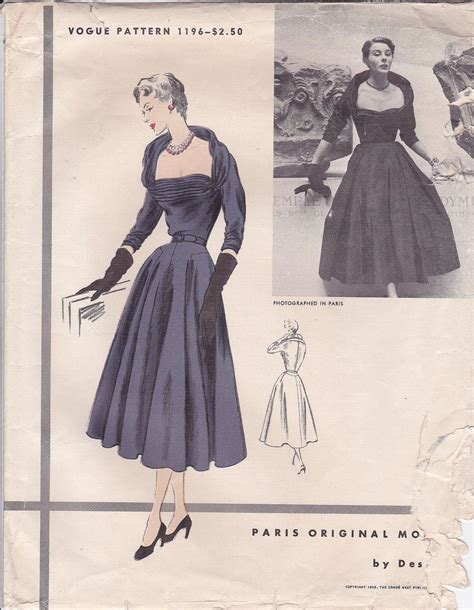 50s Sewing Pattern Vogue 1196 By Jean Desses Unique Draped Evening