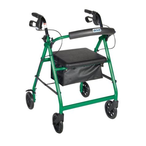 Green Walker Rollator 6 Wheels Fold Up Back Padded Seat Drive Medical