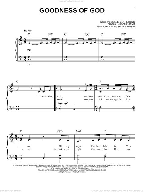 Goodness of God sheet music for piano solo (PDF-interactive)