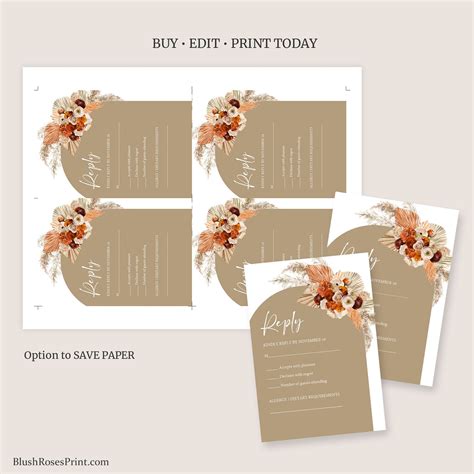 Terracotta Wedding Invitation Template Burnt Orange Flowers Etsy