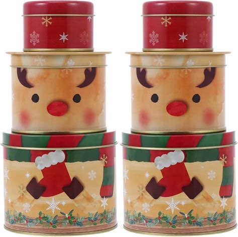 2pcs 3 Layer Christmas Cookie Tins Christmas Candy Tin