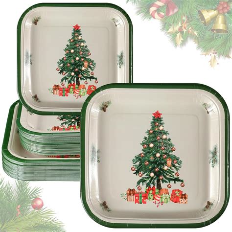 Umigy Paper Christmas Plates 100 Pcs Disposable Square Plates Set 50 X 9 Dinner