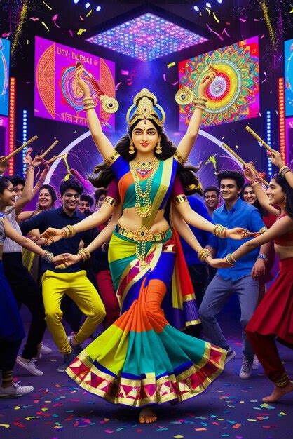 A Festive Navratri Celebration Scene Feature A Lively Garba Dance In