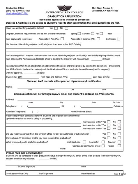 Fillable Online Avc Printable Graduation Application Avc Fax Email