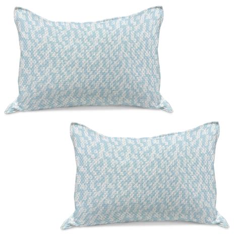 Pale Blue Knitted Quilt Pillowcover Set Of 2 Wall With Brushstrokes