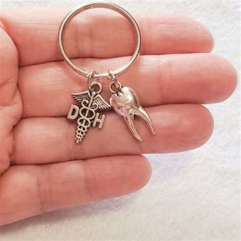 Dental Hygienist Keychain Tooth Charm Dh Caduceus Charm Caduceus