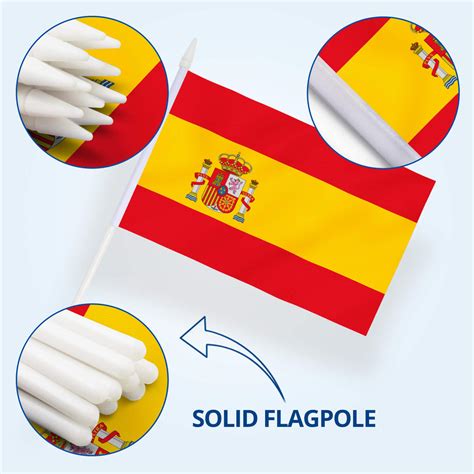 Spain Mini Flag 12 Pack - 5x8 Inch with Solid Pole & Spear Top - Anley ...