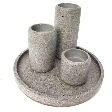 Grey Sandstone Tealight Holders Set Of 3 With Tray Canadian