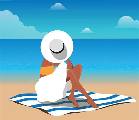 Vector Illustration Of A Girl In A Hat And Bikini In The Summer On Vacation In A Sitting