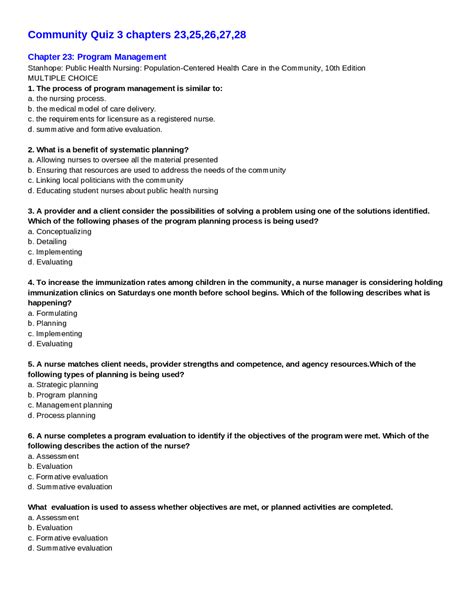 Community Quiz 3 chapters 23,25,26,27,28 questions and answers and