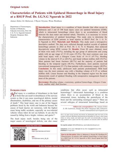 PDF Characteristics Of Patients With Epidural Hemorrhage In Head