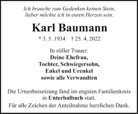 Traueranzeigen Von Karl Baumann Trauerportal Ihrer Tageszeitung