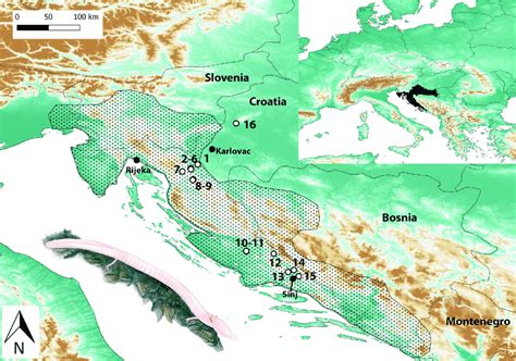 sampling locations   caves  croatia numbers refer  populations