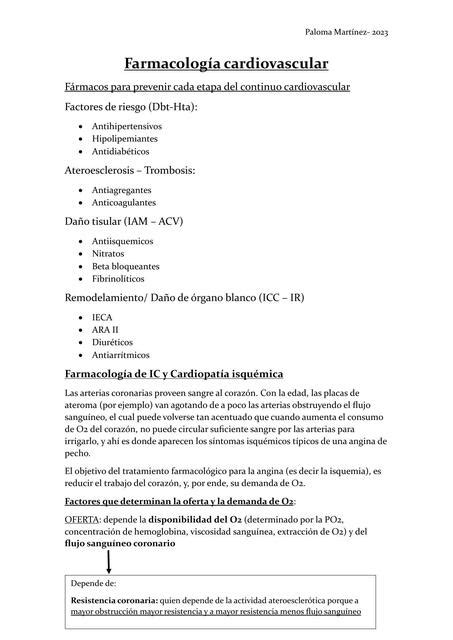 Farmacología cardiovascular IC e ISQ y HTA Paloma Martinez uDocz