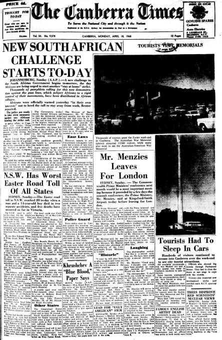 Times Past April 18 1960 The Canberra Times Canberra Act