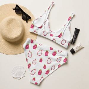 Dragon Fruit Recycled High Waisted Bikini Set Eco Swimsuit Set Swimwear Trend Etsy