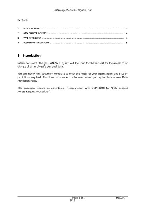 Free Gdpr Subject Access Request Template Free Templates Printable