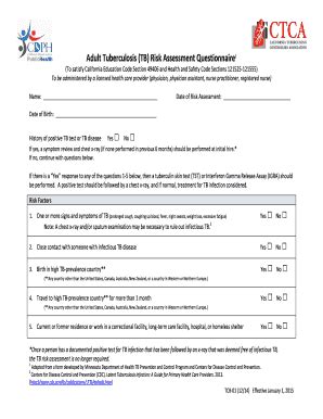 Adult Tuberculosis Tb Assessment Questionnaire Csno Fill And Sign