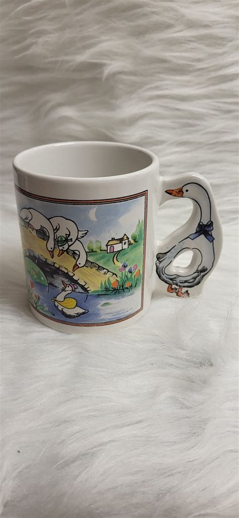 Vintage 1980s Goose Scene Blue Ribbon Goose Handle Ceramic Mug Etsy