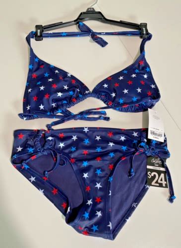City Streets Piece Blue Star Halter Top Side Tie Bikini Swimsuit Size
