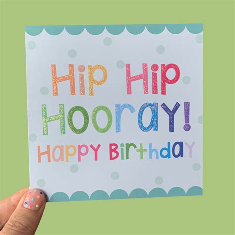 Colourful Glitter Birthday Card Hip Hip Hooray Greeting Card Clairabow