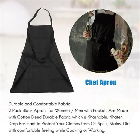 2 Pack Polyester Adjustable Bib Apron With 2 Pockets Cooking Kitchen