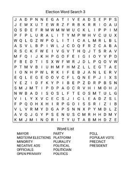 Election Day Word Search Puzzle Worksheet Activity Activities