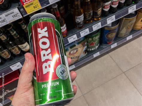 Belgrade Serbia January 28 2021 Hands Holding A Can Of Brok Beer