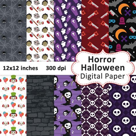 Horror Halloween Digital Papers Instant Downloadmagic Themed Birthday