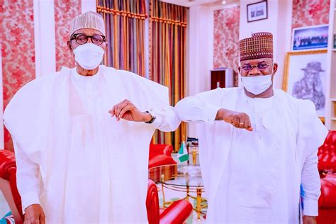 Yahaya Bello Presents 2023 Apc Presidential Form To Buhari Heraldng