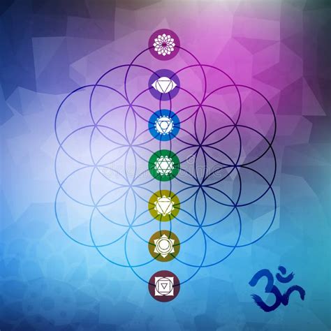 Sacred Geometry Flower Of Life With Chakra Icons Stock Vector Illustration Of Aura Background