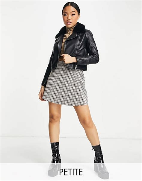 Miss Selfridge Petite Fur Collar Faux Leather Biker Jacket In Black Asos