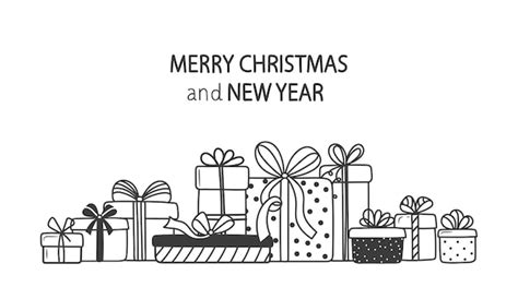 Premium Vector Christmas Gifts A Mountain Of Holiday Boxes In Doodle