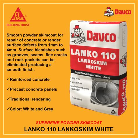 Sika Davco Lanko 110 Lankoskim 20KG Superfine Powder Skimcoat Grey