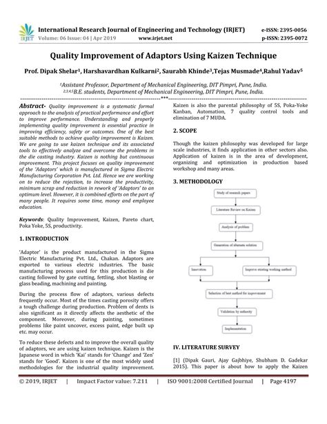 Irjet Quality Improvement Of Adaptors Using Kaizen Technique Pdf