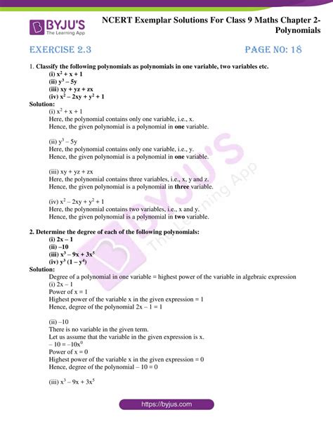 Ncert Exemplar Class 9 Maths Chapter 2 Solutions Polynomials