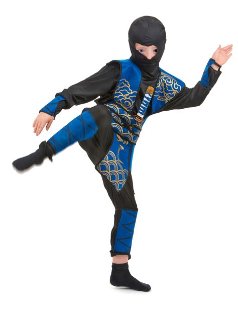 Gefährlicher Ninja Kinderkostüm Krieger schwarz blau günstige